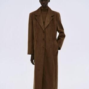 Source Unknown Faux Suede Long Trench, Brown